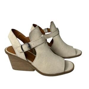 Lucky Brand Ivory Labradite Wedge Strappy Stack Sandal In Stucco Size 10 Women